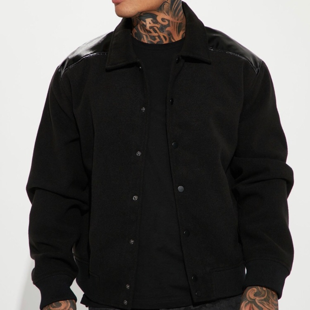 Black on black plain varsity jacket